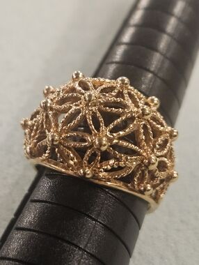 Gold Filigree Floral Dome Statement Ring - Women Jewelry